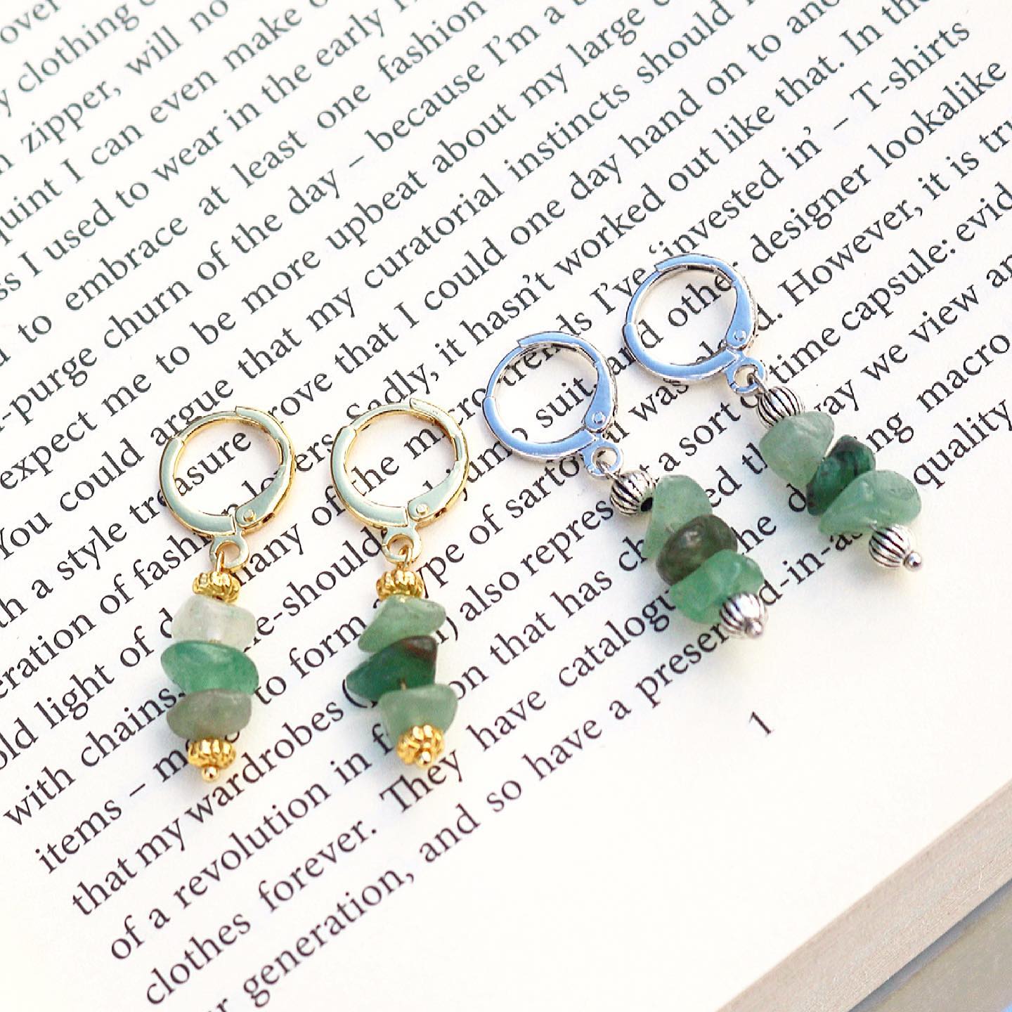 LILY GREEN AVENTURINE HUGGIE EARRINGS IN PLATINUM