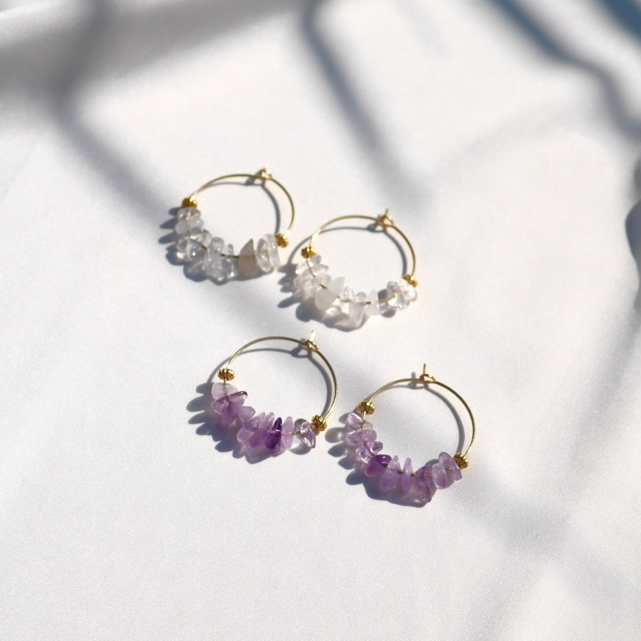 PETAL AMETHYST HOOP EARRINGS IN 18K GOLD