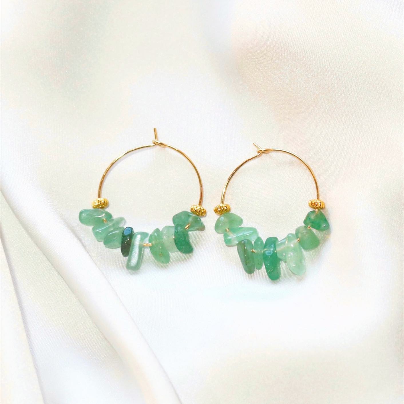 PETAL GREEN AVENTURINE HOOPS IN 18K GOLD