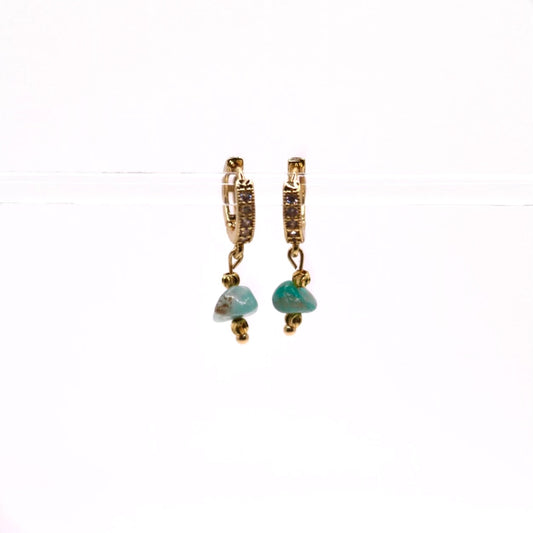 IVY AMAZONITE HUGGIE EARRINGS IN 18K GOLD