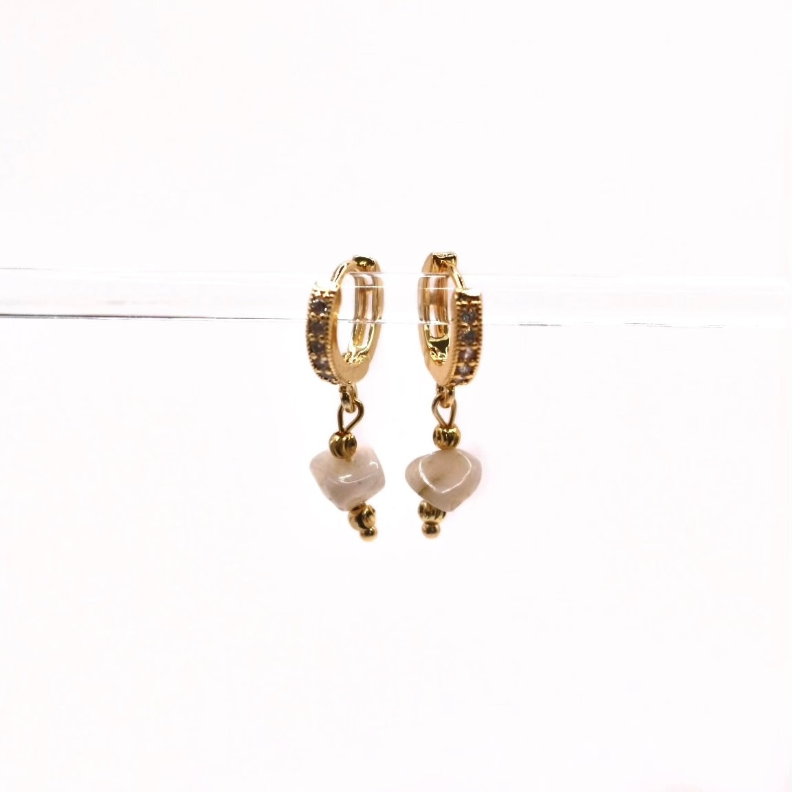 IVY MOONSTONE HUGGIE EARRINGS IN 18K GOLD