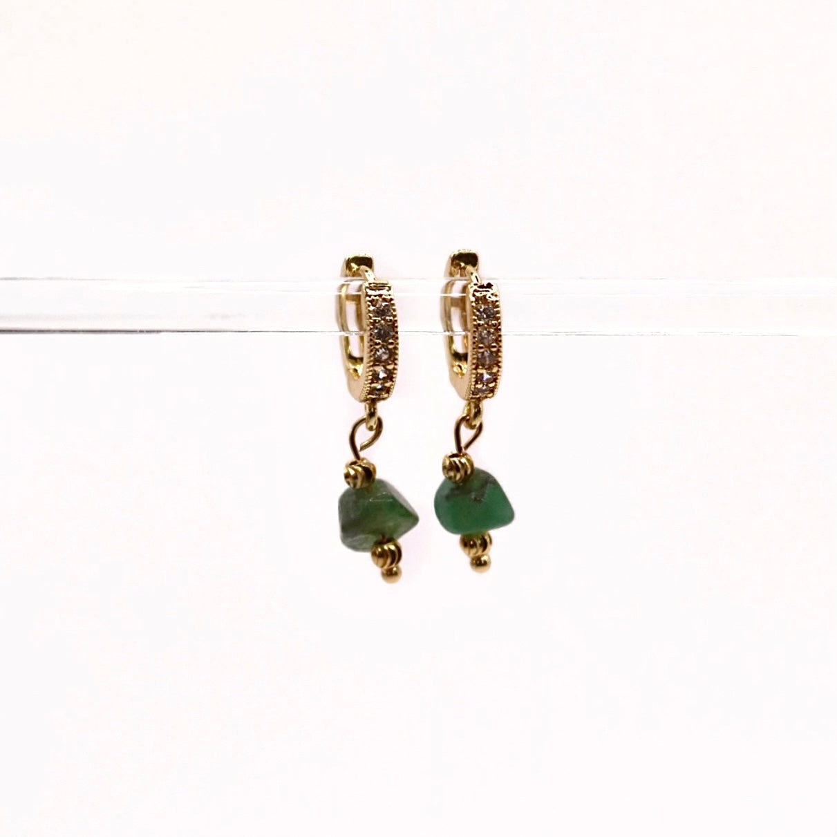 IVY GREEN AVENTURINE HUGGIE EARRINGS IN 18K GOLD