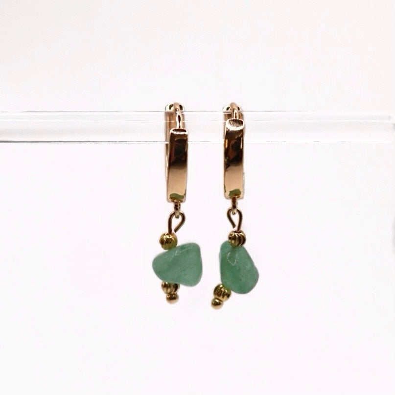 WILLOW GREEN AVENTURINE HUGGIE EARRINGS IN 18K GOLD