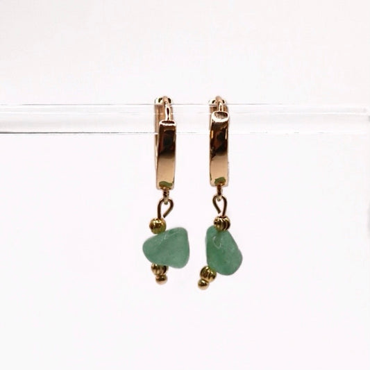 WILLOW GREEN AVENTURINE HUGGIE EARRINGS IN 18K GOLD