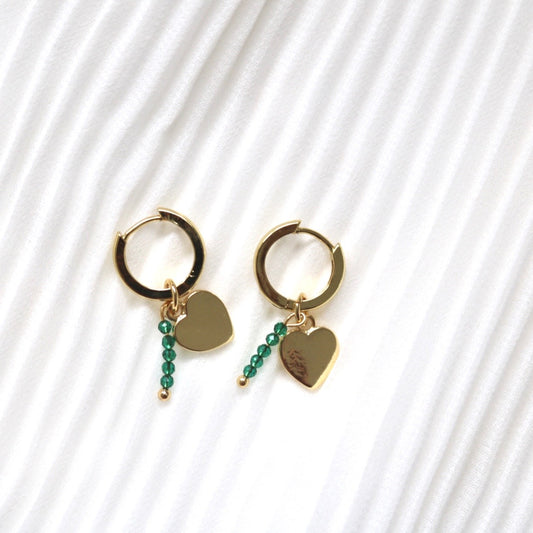 HEARTBREAKER HUGGIE EARRINGS IN GREEN