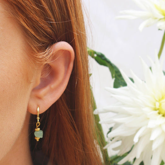 IRIS GREEN AVENTURINE HUGGIE EARRINGS IN 18K GOLD