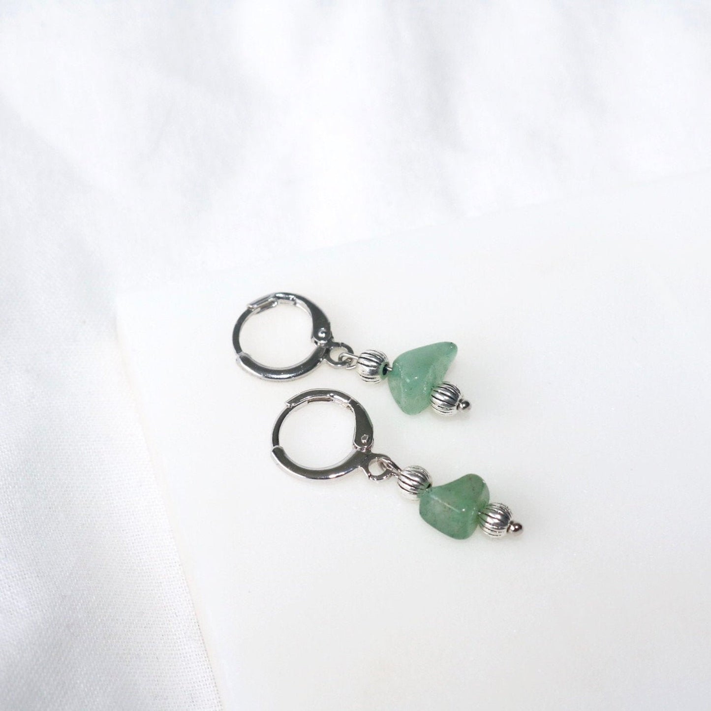 IRIS GREEN AVENTURINE HUGGIES IN PLATINUM