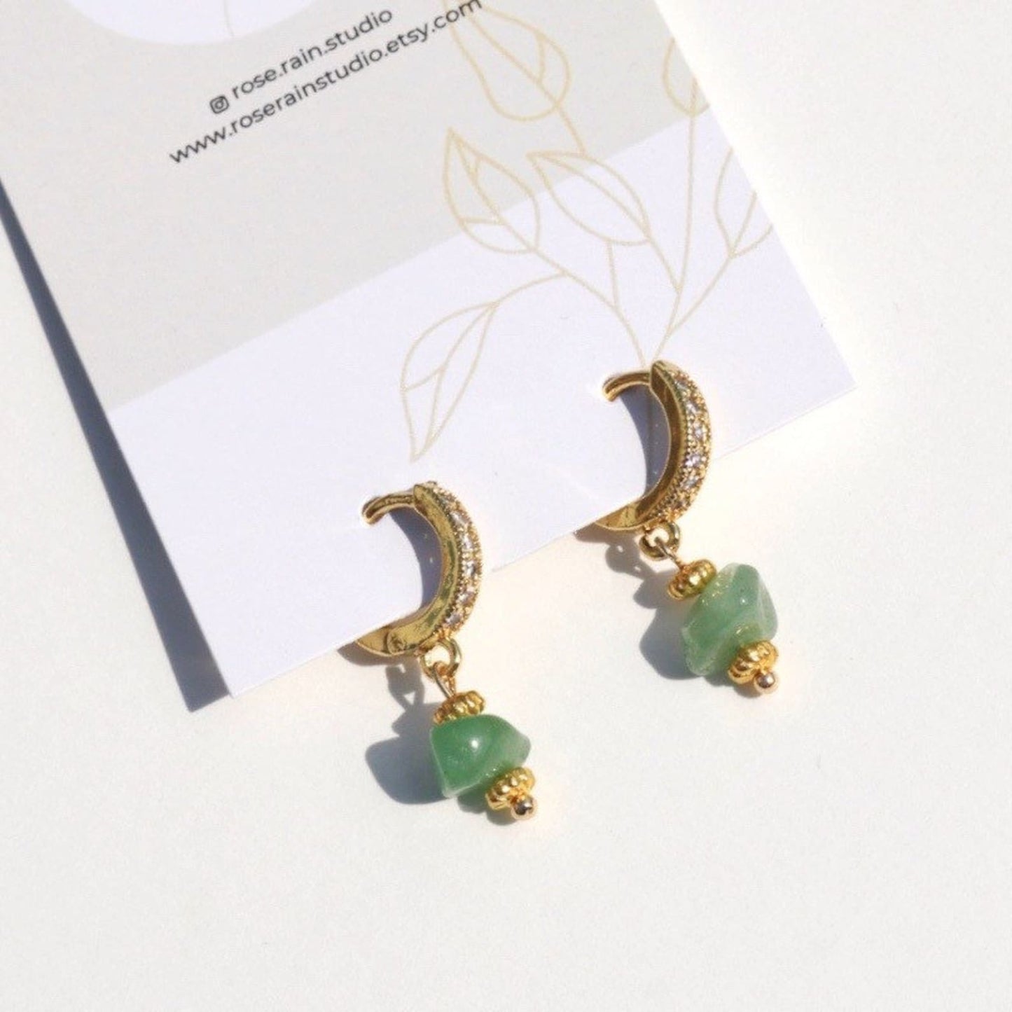 IVY GREEN AVENTURINE HUGGIE EARRINGS IN 18K GOLD