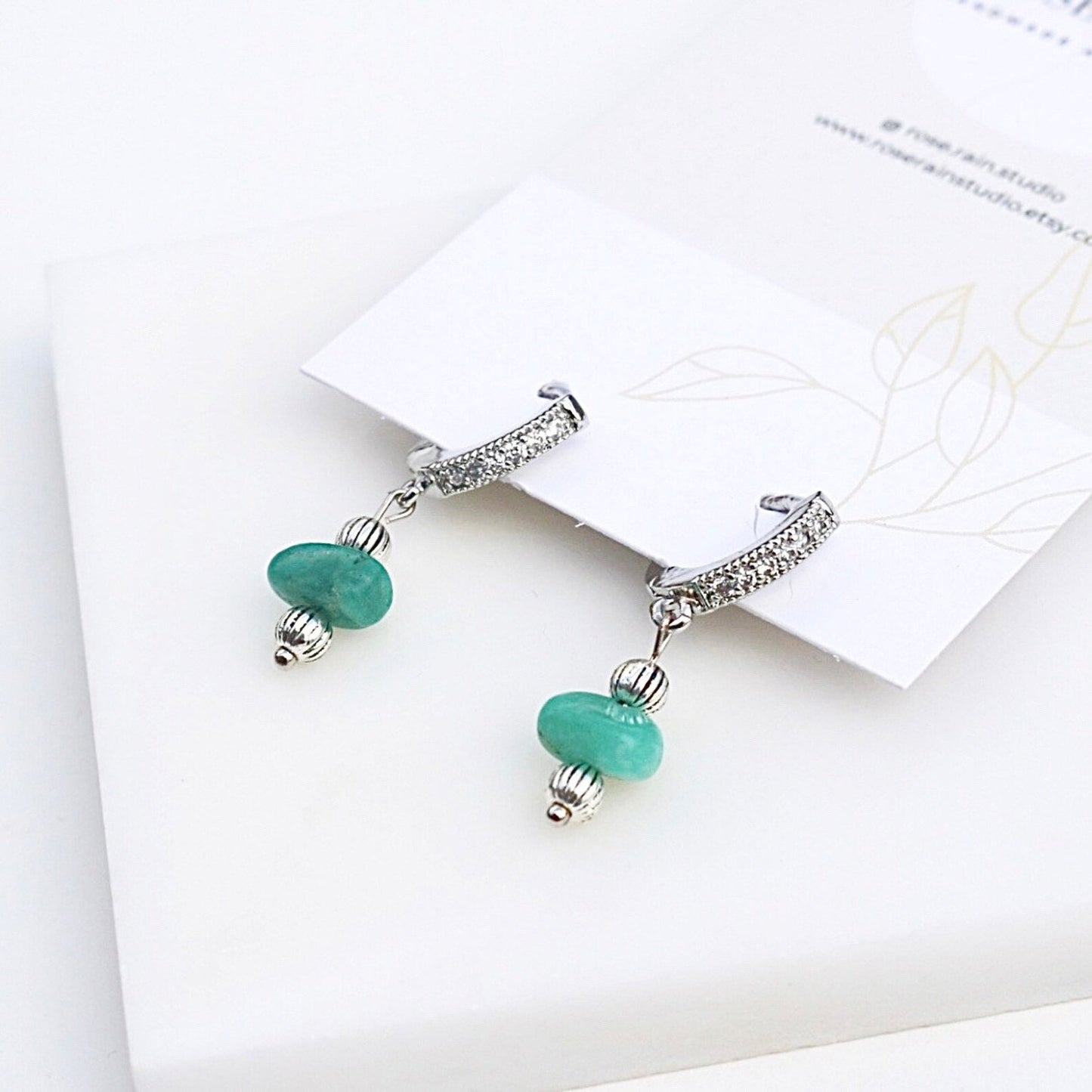 IVY AMAZONITE HUGGIE EARRINGS IN PLATINUM