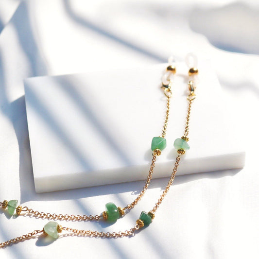 BLOSSOM GREEN AVENTURINE SUNGLASSES CHAIN IN 18K GOLD