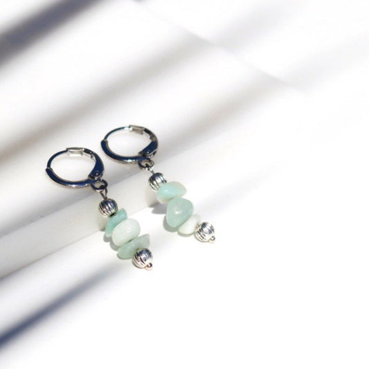 LILY AMAZONITE HUGGIE EARRINGS IN PLATINUM