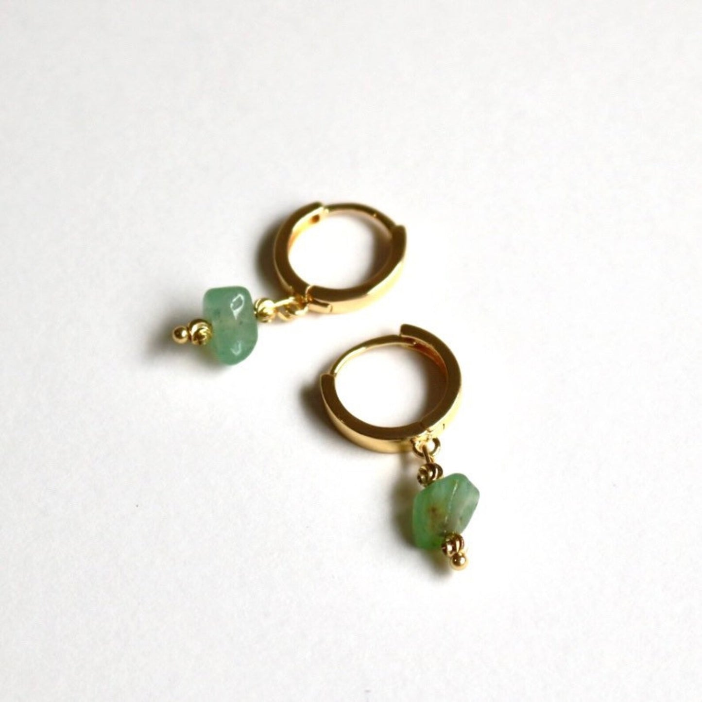 WILLOW GREEN AVENTURINE HUGGIE EARRINGS IN 18K GOLD