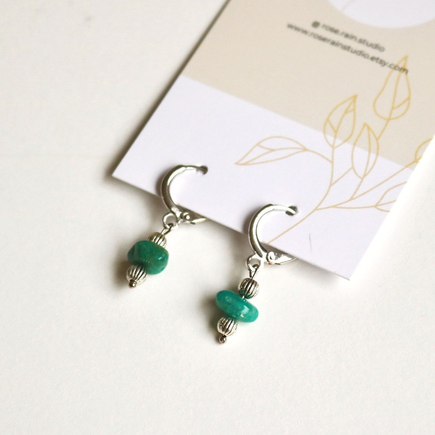 IRIS AMAZONITE HUGGIE EARRINGS IN PLATINUM