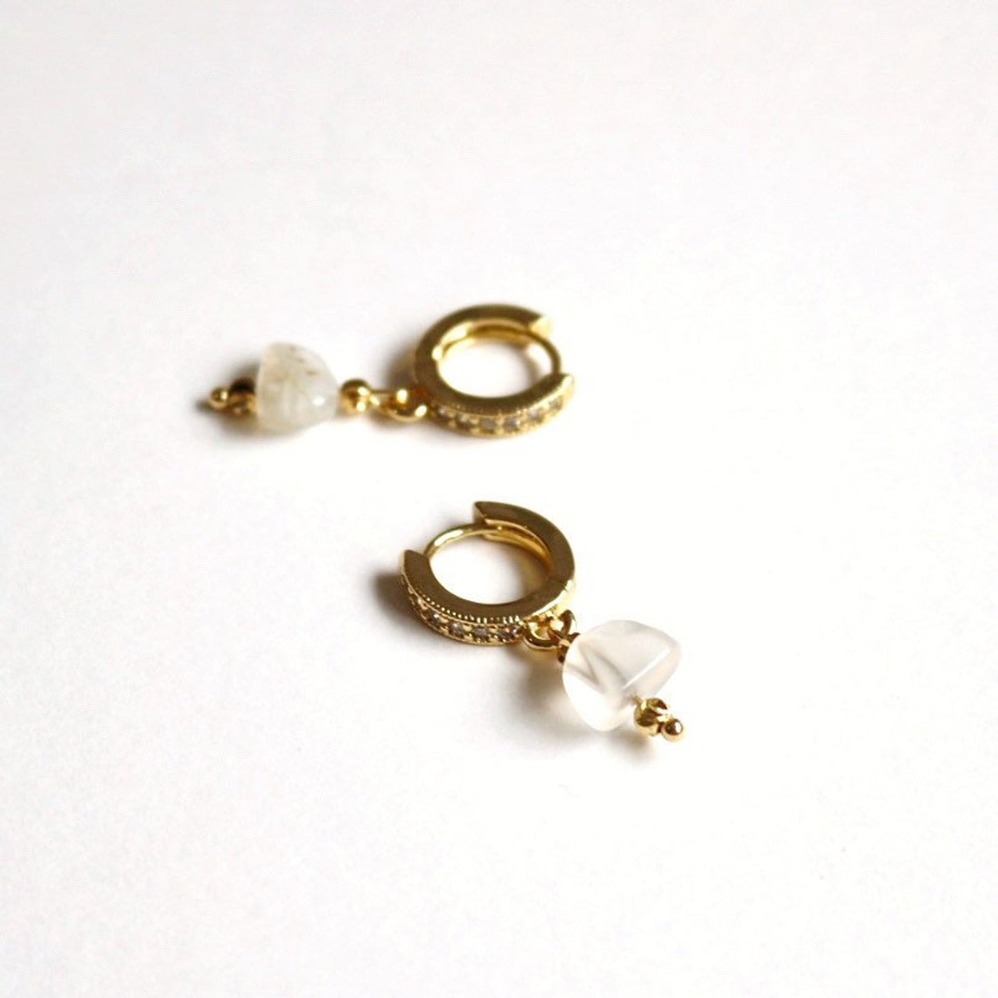 IVY MOONSTONE HUGGIE EARRINGS IN 18K GOLD