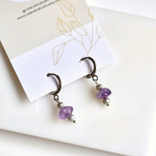 IRIS AMETHYST HUGGIE EARRINGS IN PLATINUM