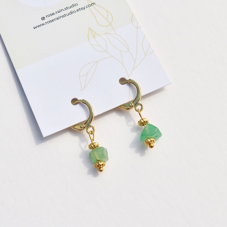 IRIS GREEN AVENTURINE HUGGIE EARRINGS IN 18K GOLD