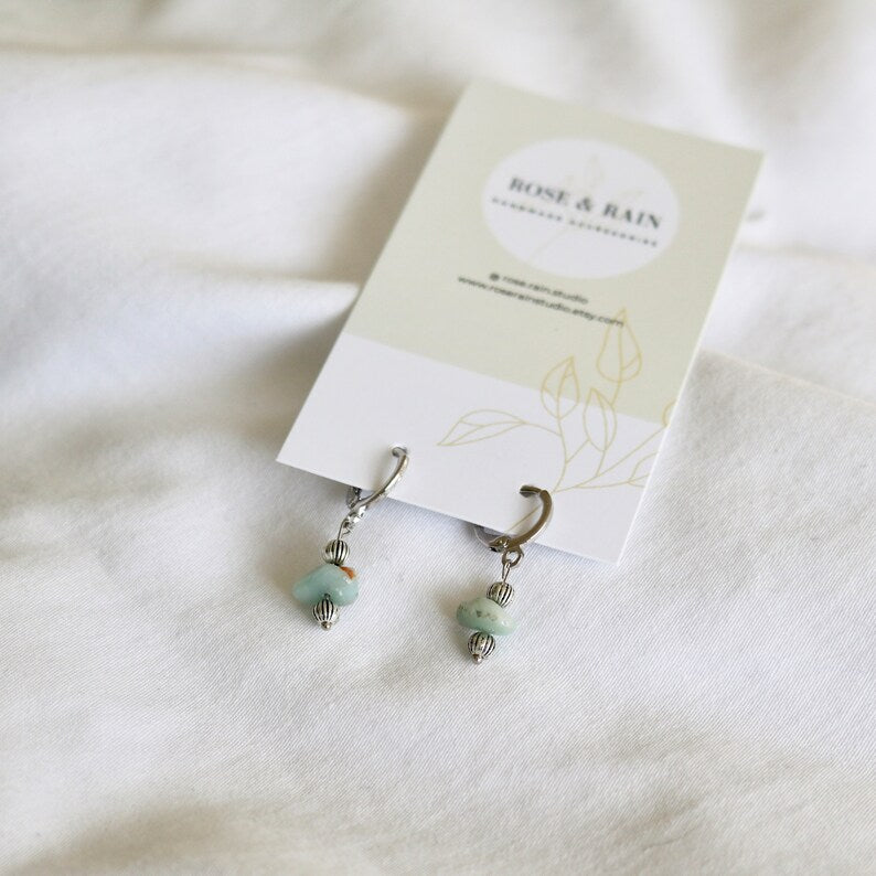 IRIS AMAZONITE HUGGIE EARRINGS IN PLATINUM