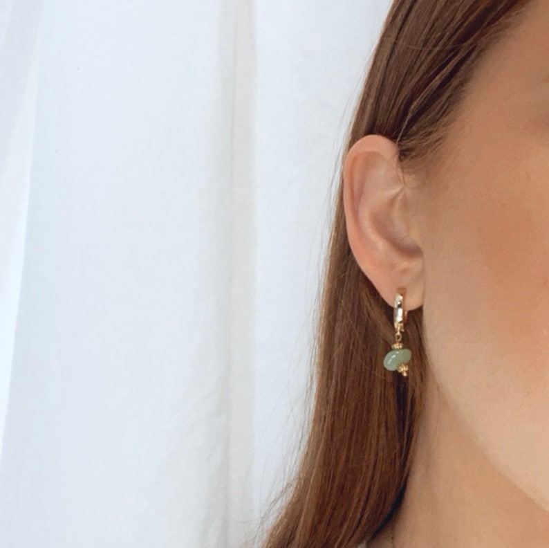 WILLOW GREEN AVENTURINE HUGGIE EARRINGS IN 18K GOLD