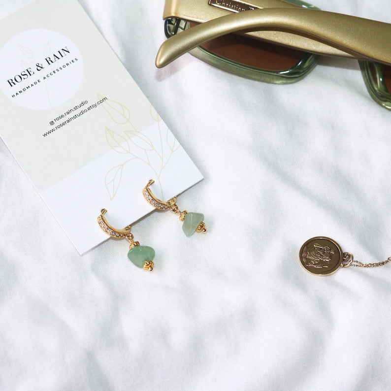 IVY GREEN AVENTURINE HUGGIE EARRINGS IN 18K GOLD