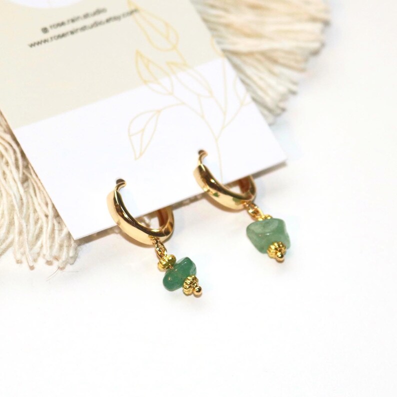 WILLOW GREEN AVENTURINE HUGGIE EARRINGS IN 18K GOLD