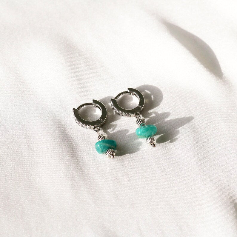 IVY AMAZONITE HUGGIE EARRINGS IN PLATINUM