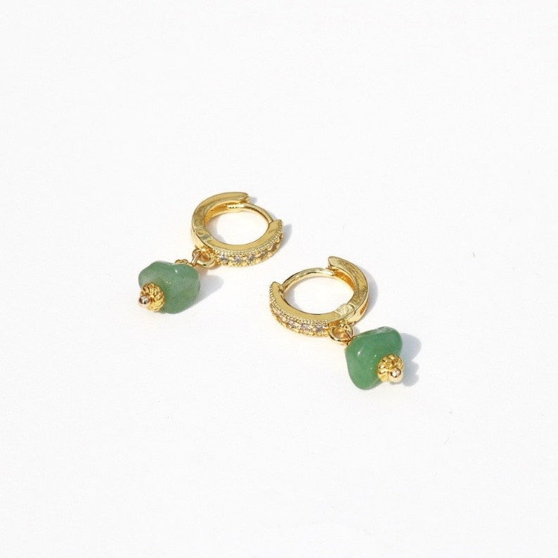 IVY GREEN AVENTURINE HUGGIE EARRINGS IN 18K GOLD