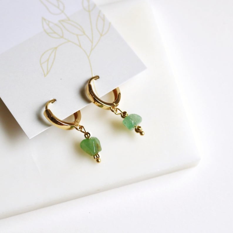 WILLOW GREEN AVENTURINE HUGGIE EARRINGS IN 18K GOLD