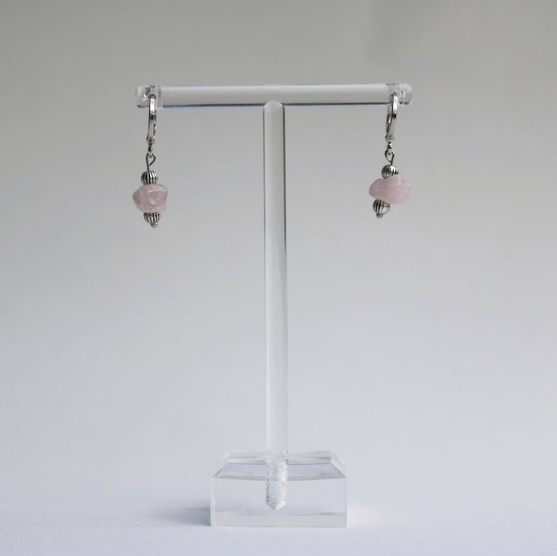 CLIP ON IRIS ROSE QUARTZ HUGGIE EARRINGS IN PLATINUM