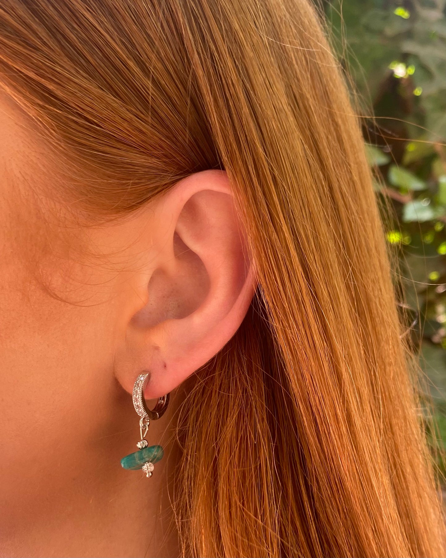 IVY AMAZONITE HUGGIE EARRINGS IN PLATINUM