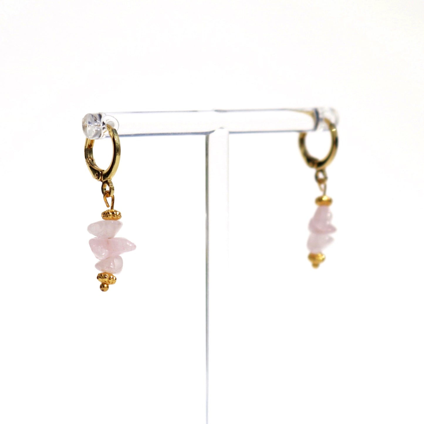 LILY ROSE QUARTZ HUGGIE EARRINGS IN 18K GOLD